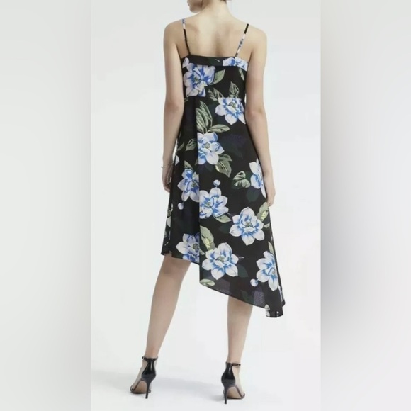 Banana Republic Black Strappy Blue Floral Asymmetrical Dress, Size 6 Petite - Picture 5 of 14